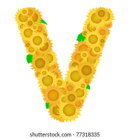 Alphabet from sunflowers.Letter V