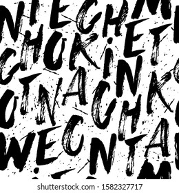 Alphabet symbols ink vector seamless pattern. Grunge chaotic letters dirty texture. Hand drawn black font signs abstract background. Modern wallpaper, wrapping paper, textile, creative design idea