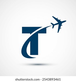 Alphabet T with aero plane. Travel icon. Aviation logo sign, Flying symbol. Flight icon