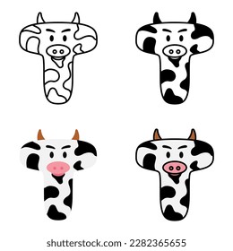 Alphabet T in flat style isolated