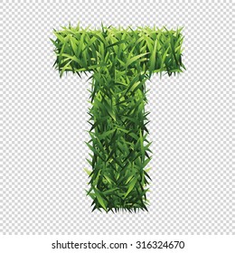 Alphabet T of green grass. A lawn alphabet with gradient light green to dark green.