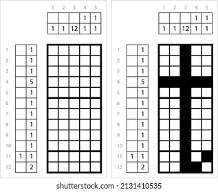 Alphabet T Lowercase Nonogram Pixel Art, Character T, Language Letter Graphemes Symbol Vector Art Illustration, Logic Puzzle Game Griddlers, Pic-A-Pix, Picture Paint By Numbers, Picross