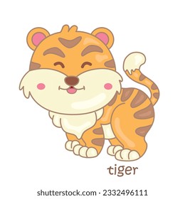 Alphabet T For Tiger Vocabulary Reading School Learning Cartoon Illustration Vector Clipart