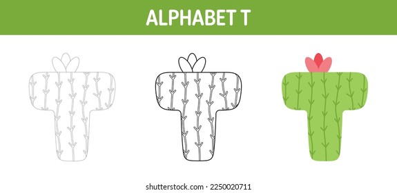 Alphabet T tracing and coloring worksheet for kids