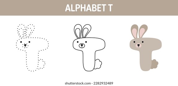 Alphabet T tracing and coloring worksheet for kids