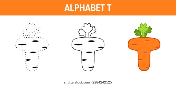 Alphabet T tracing and coloring worksheet for kids