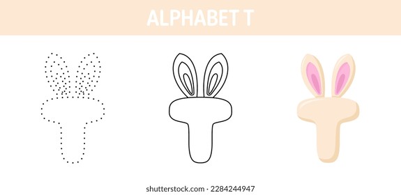 Hoja de cálculo de seguimiento y coloreado de alfabeto T para niños