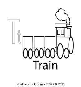 Alphabet T with Train coloring page