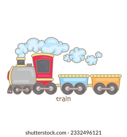 Alphabet T For Train Vocabulary Reading School Learning Cartoon Illustration Vector Clipart