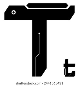 Alfabeto T Vector en el estilo del futuro, Cyber, Futuristic en Negro Icono Negrita Fuentes