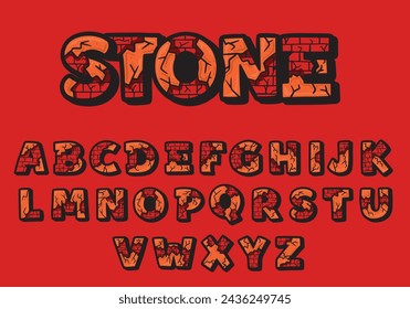 Alfabeto de texto graffiti en forma de pared de ladrillos en ruinas. vector