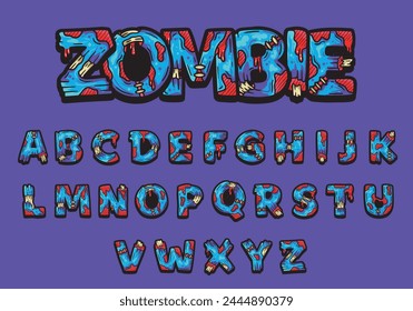 Alphabet text graffiti in zombie style. vector illustration