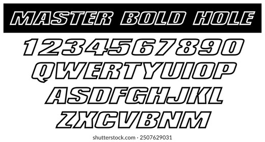 alphabet text sticker, QWERTY concept, with the name MASTER BOLD HOLE, font design. 