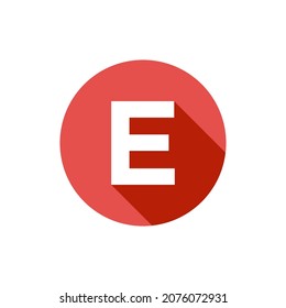 Alfabeto, símbolo de texto Icono plano E Letra con plantilla de signo de sombra larga