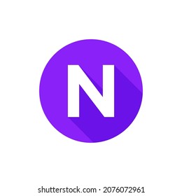 Alphabet, Text Symbol Flat Icon N Letter With Long Shadow Sign Template