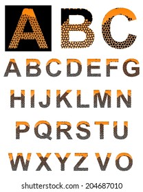 Alphabet. Textured colored alphabet. Latin. Vector illustration. 