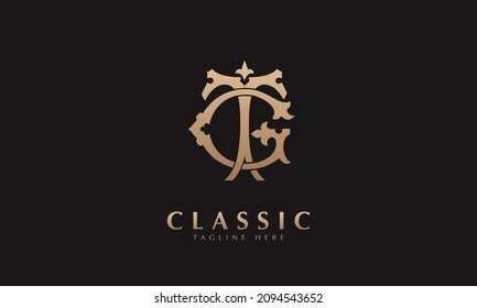 Alphabet TG or GT illustration monogram vector logo template in silver color and black background