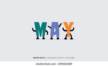 An alphabet that says May with colorful designs and characters.