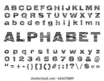 Alphabet torn on strips, in gray gradation colors