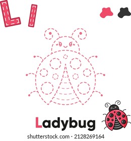 Alphabet Trace and color ladybug for letter L