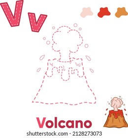 Alphabet Trace and color volcano for letter V