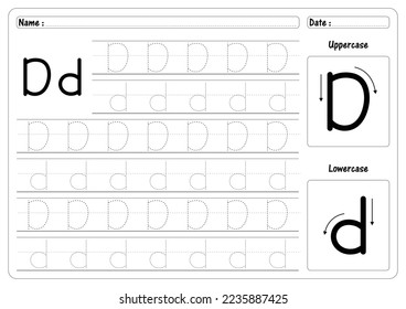 Alphabet trace worksheet vector of Tracing Letter D handwriting Guide worksheets