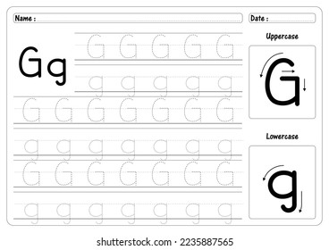 Alphabet trace worksheet vector of Tracing Letter G handwriting Guide worksheets
