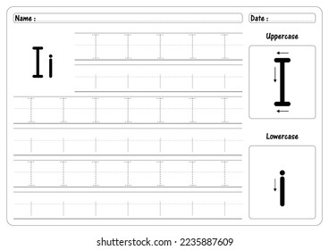 Alphabet trace worksheet vector of Tracing Letter I handwriting Guide worksheets