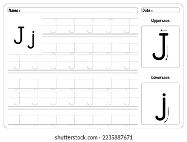 Alphabet trace worksheet vector of Tracing Letter J handwriting Guide worksheets