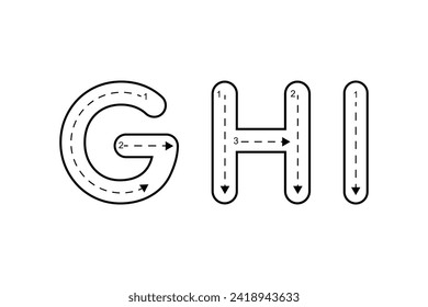 Alphabet tracing black and white, GHI