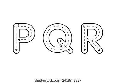 Alphabet tracing black and white, PQR