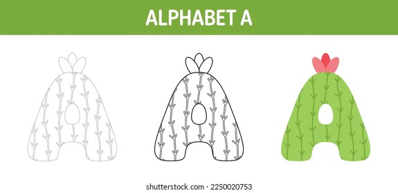 Alphabet A tracing and coloring worksheet for kids