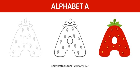 Alphabet A tracing and coloring worksheet for kids