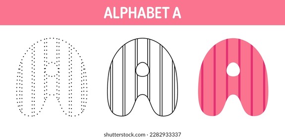 Alphabet A tracing and coloring worksheet for kids