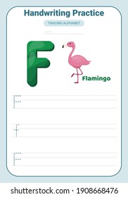 Alphabet tracing practice Letter F. Tracing practice worksheet. Learning alphabet activity page. Printable template. Uppercase and lowercase ABC trace practice worksheet. Learning English handwriting