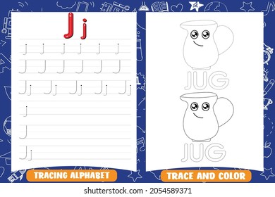 Alphabet tracing practice Letter J ,Writing practice and coloring book for kids