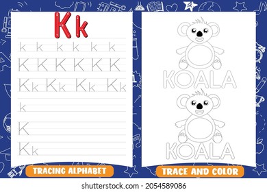 Alphabet tracing practice Letter K ,Writing practice and coloring book for kids
