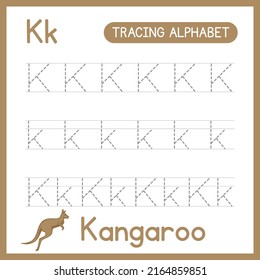 Alphabet tracing practice Letter K. Learning alphabet activity page. ABC trace practice worksheet. Learning English handwriting