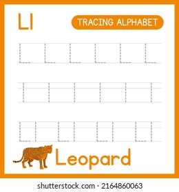 Alphabet tracing practice Letter L. Learning alphabet activity page. ABC trace practice worksheet. Learning English handwriting
