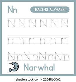 Alphabet Tracing Practice Letter N. Learning Alphabet Activity Page. ABC Trace Practice Worksheet. Learning English Handwriting