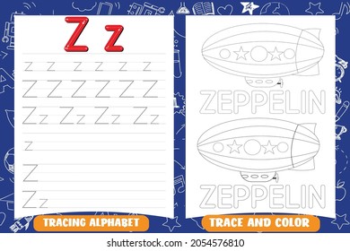 Alphabet tracing practice Letter Z ,Writing practice and coloring book for kids