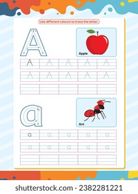 A alphabet tracing practice worksheet. Educational coloring book page with outline vector illustration for preschool