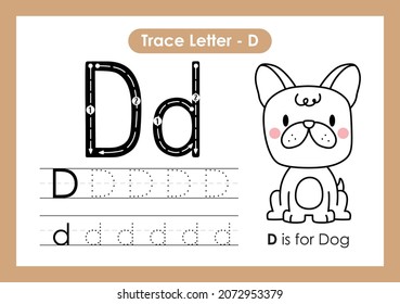 Alphabet Tracing Trace Letter D
 Preschool Worksheet With Baby Animal Dog