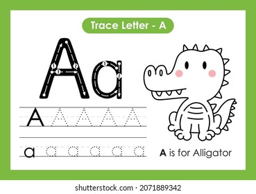 Alphabet tracing trace letter A preschool worksheet for practicing fine motor skill