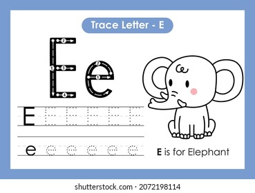 Alphabet tracing trace letter A preschool worksheet with Baby Animal Elephant