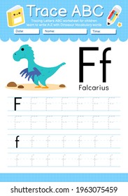 Alphabet tracing worksheet with Dinosaur vocabulary letter F