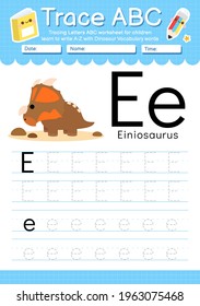 Alphabet tracing worksheet with Dinosaur vocabulary letter E