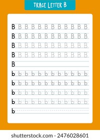 Alphabet tracing worksheet featuring the letter b in both uppercase and lowercase to aid children in learning handwriting. perfect for educational activities, this printable worksheet fosters fine mot