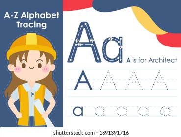 Alphabet tracing worksheet with job occupation illustration - Architect