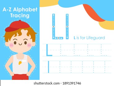 Alphabet tracing worksheet with job occupation illustration - Lifeguard